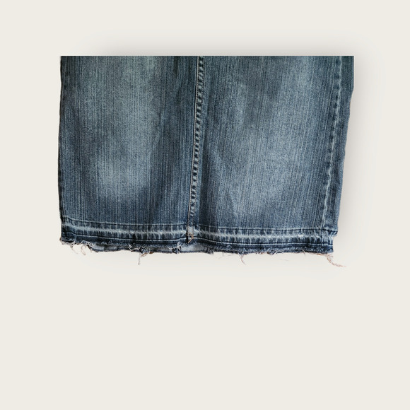 Industrial Cotton VTG Y2K Distressed Frayed Hemline Midi Denim Skirt Jrs Size 11 - Picture 3 of 12